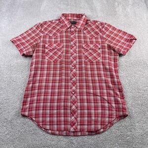 VINTAGE VIP Shirt Mens Large Red Plaid Western‎ Pearl Snap Cowboy Ranch Rodeo